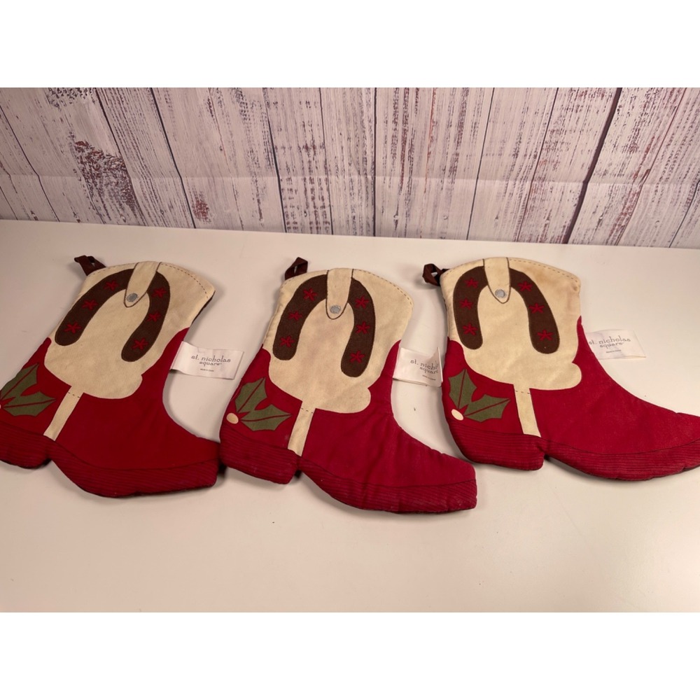 St. Nicholas Square Cowboy boot Christmas holiday Pot Holder Set of 3